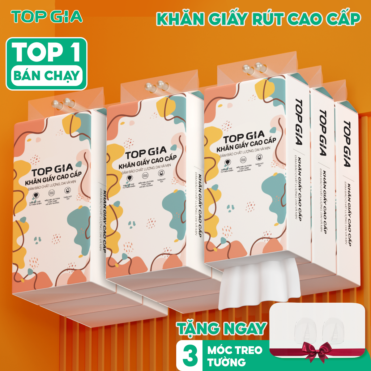  Giấy vệ sinh treo tường Top Gia thùng 6 bịch đa sắc làm từ bột giấy thiên nhiên 1280 tờ 4 lớp dày dặn 