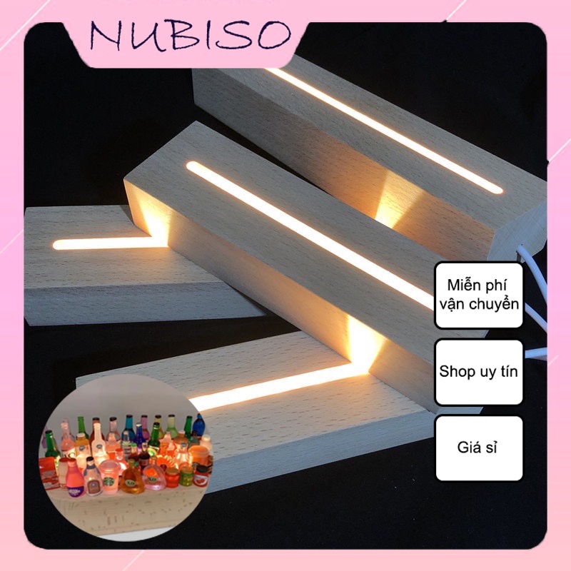Đế đèn led bằng gỗ làm đồ DIY trang trí bàn làm việc, phòng ngủ ánh sáng vàng ấm áp