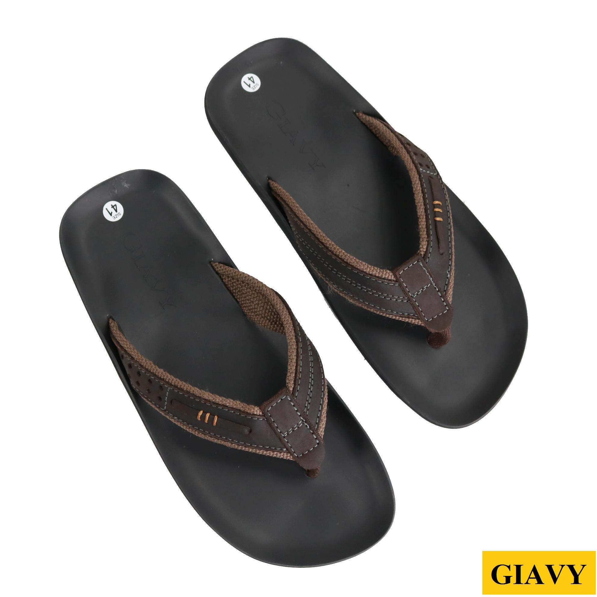Dép kẹp nam GIAVY-Dép quai da,dù đế cao su DT L500 màu nâu