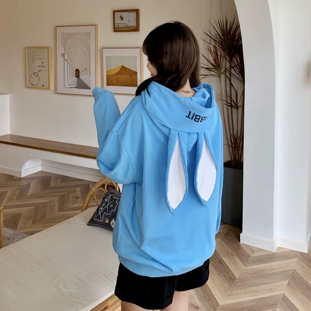 AO KHOÁC NỈ NAM NỮ MÀU XANH PHỐI TAI THỎ, CHẤT NỈ CAO CẤP SIÊU ĐẸP BG NI31