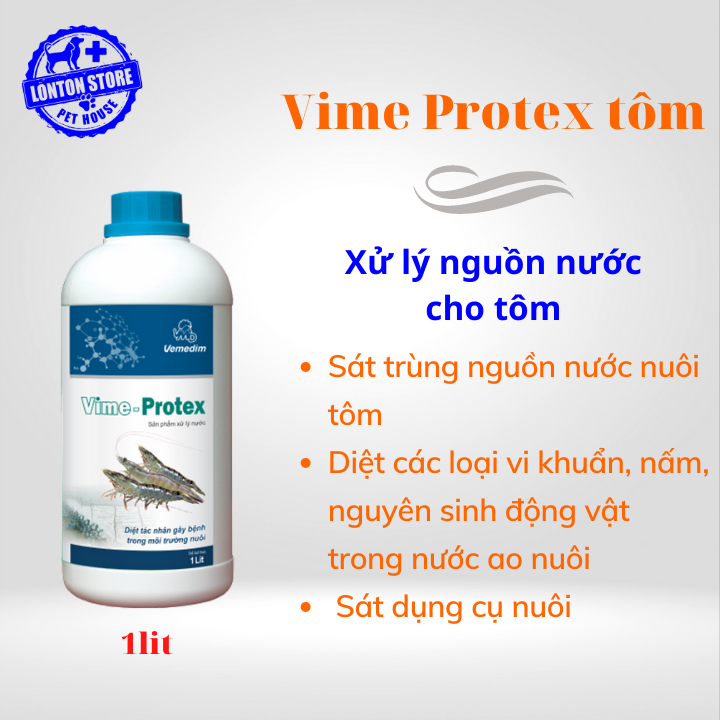 VEMEDIM Vime Protex Tôm - Sản phẩm xử lý nước, diệt khuẩn ao nuôi tôm, chai 1 lit - Lonton store