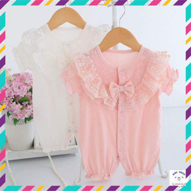 Body ren nơ cộc tay kute cho bé gái diện đấy tháng thôi nôi