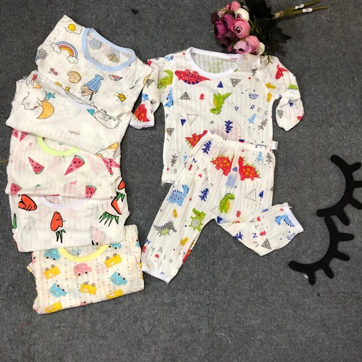 [HCM]combo 5 bộ đồ cototn giấy dài tay kute cho bé trai và gái- chất liệu 100cotton-ảnh thật(size 4-20kg)