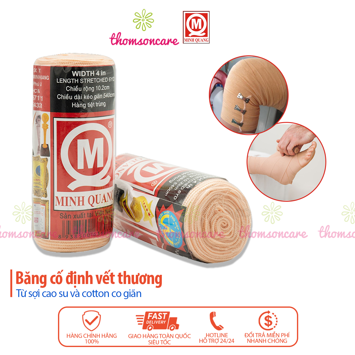 Băng chun vải cố định vết thương, băng thun y tế loại móc, giảm bong gân, sai khớp