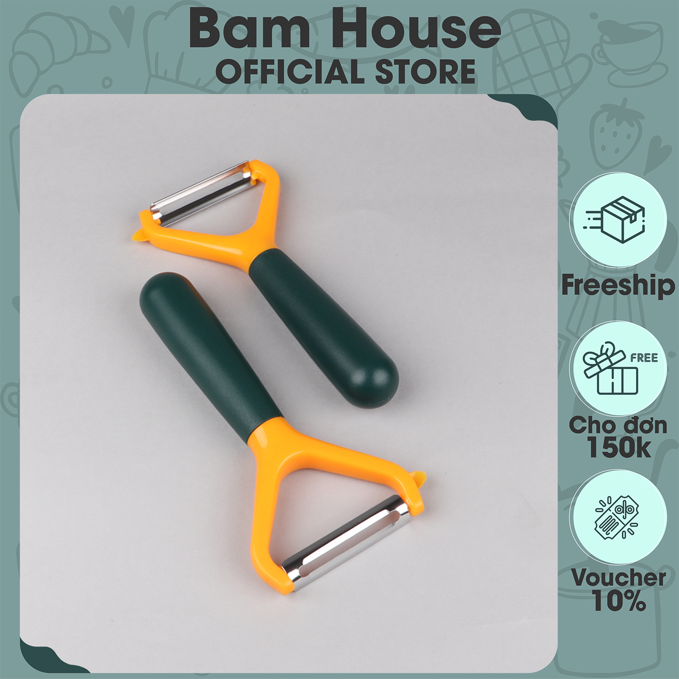 Dao bào đa năng Bam House lưỡi inox cán nhựa xanh vàng cao cấp DBXV04 - Dao bào rau củ Dao bao da nang