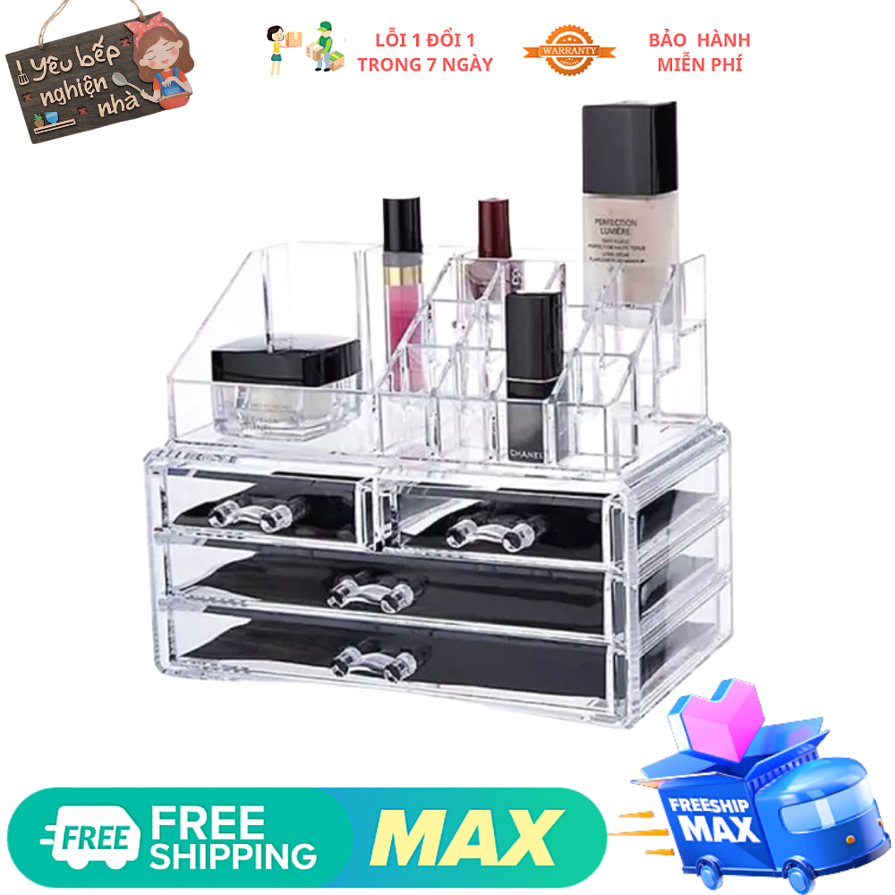 Kệ Đựng Mỹ Phẩm - Khay Đựng Mỹ Phẩm Chất Liệu Meka Cao Cấp 4 Tầng Trong Suốt Bền Đẹp