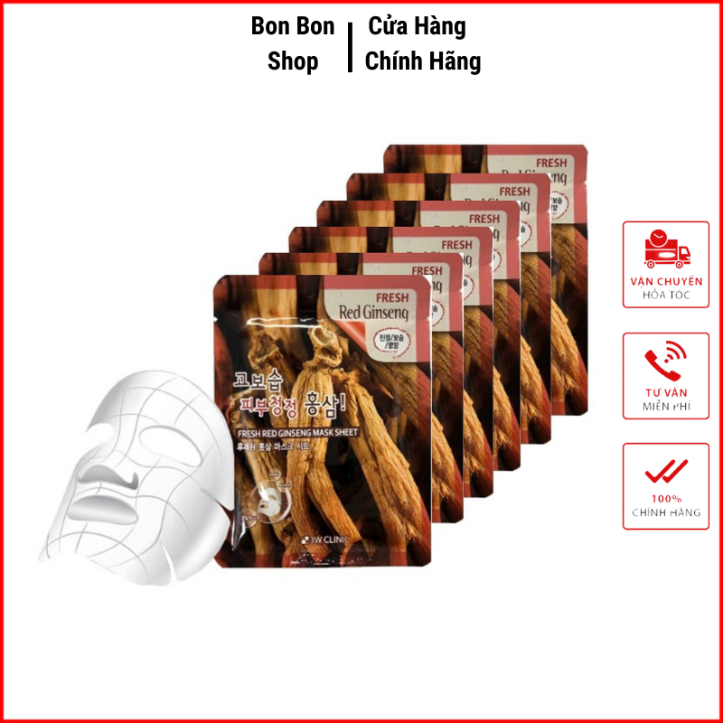 Túi 10 miếng mặt nạ dưỡng da - mặt nạ ngủ dưỡng trắng chiết xuất nhân sâm 3W Clinic Hàn Quốc 23ml