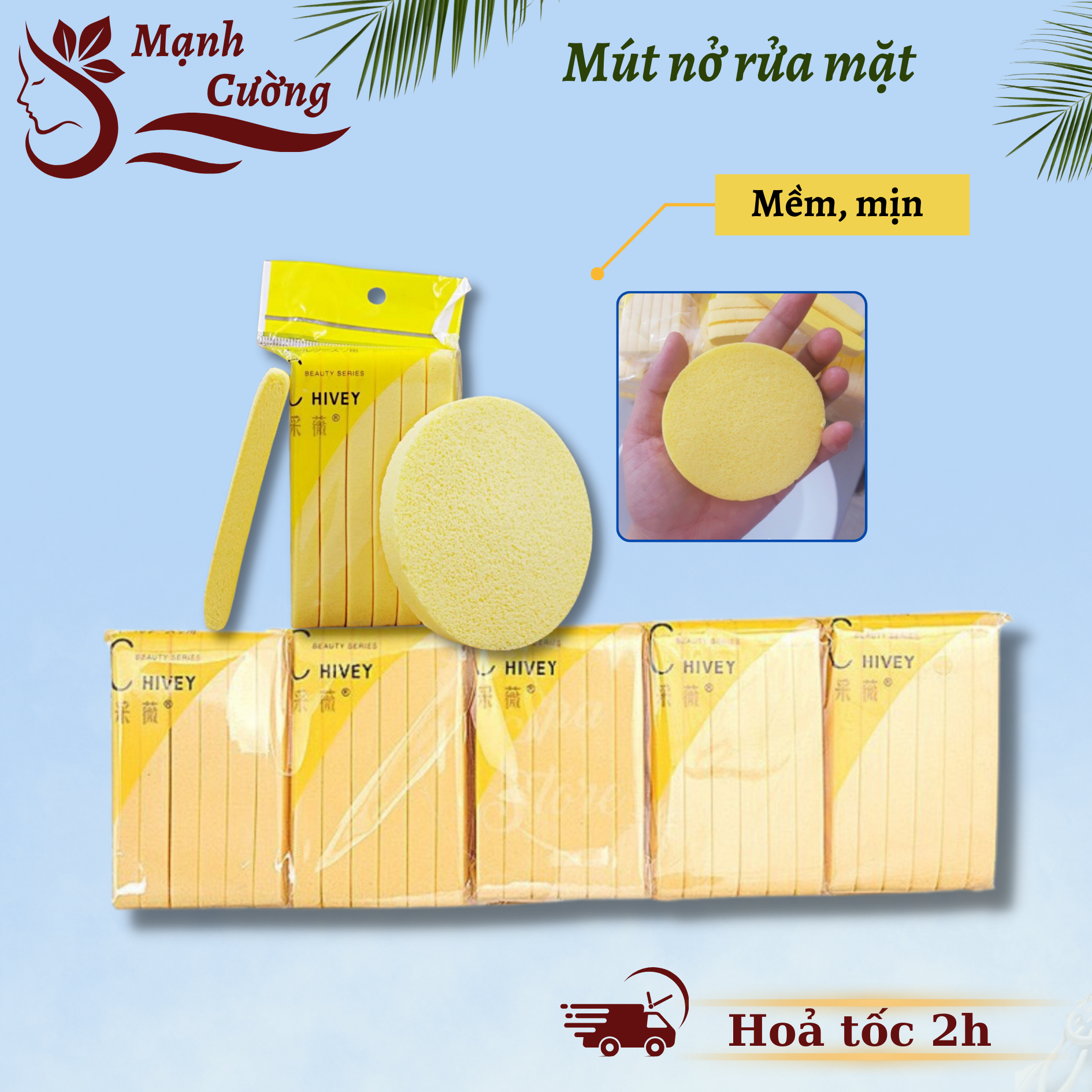 1 cây 20 gói Mút nở rửa mặt Chivey, Bông mút bọt biển rửa mặt