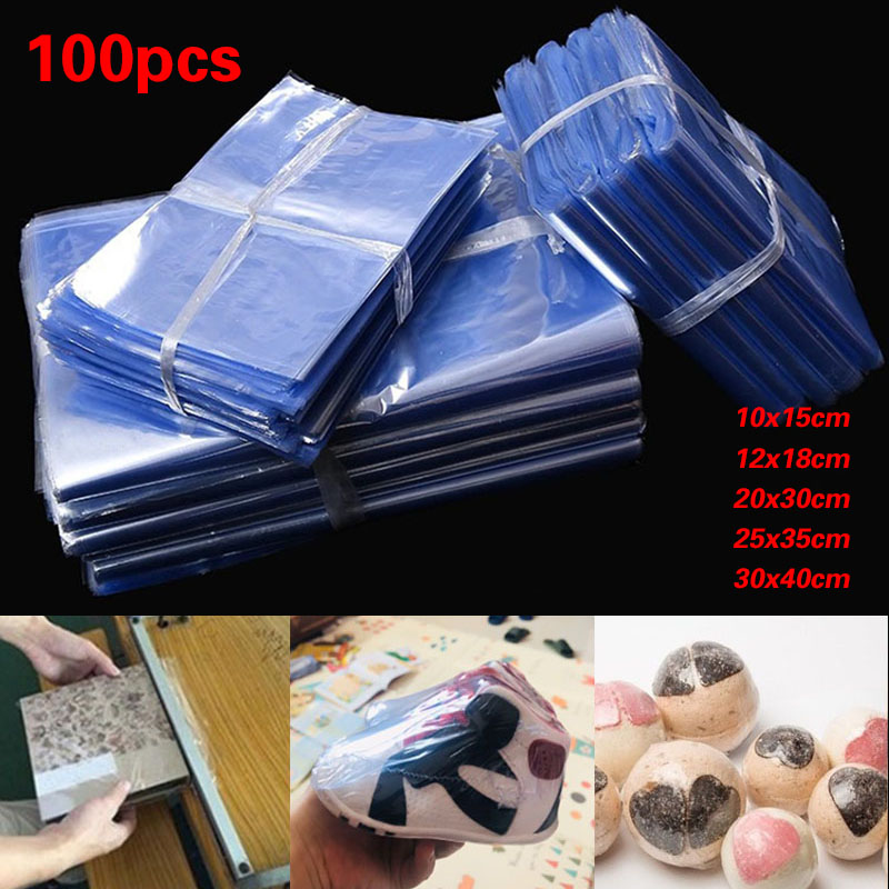 N57h 100 CÁi Túi Đựng Màng Co Nhiệt Pvc Túi Bọc Co Nhiệt Miệng Phẳng Bịt Kín Túi Nhựa Trong Suốt Màu Xanh Chống Nước Chịu Nhiệt Tự Làm