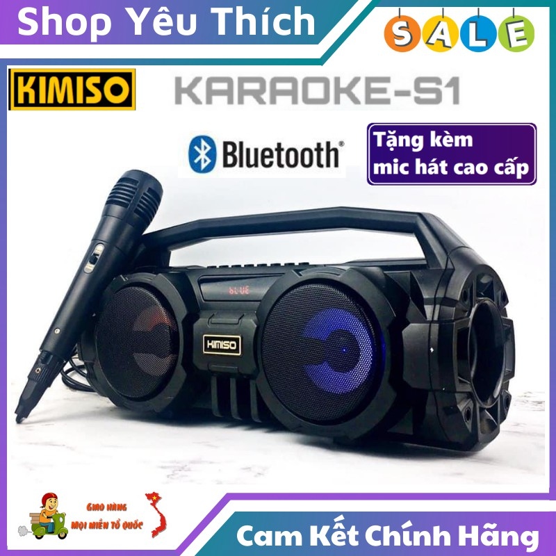 LOA BLUETOOTH KIMISO KM - S1 S2 - Loa Bluetooth Kimiso KM-S1 / KM-S2 / - Bass Cực Mạnh, Micro Có Dây Hát Karaoke, Dung lượng PIN 1500mAh. BH 1&1