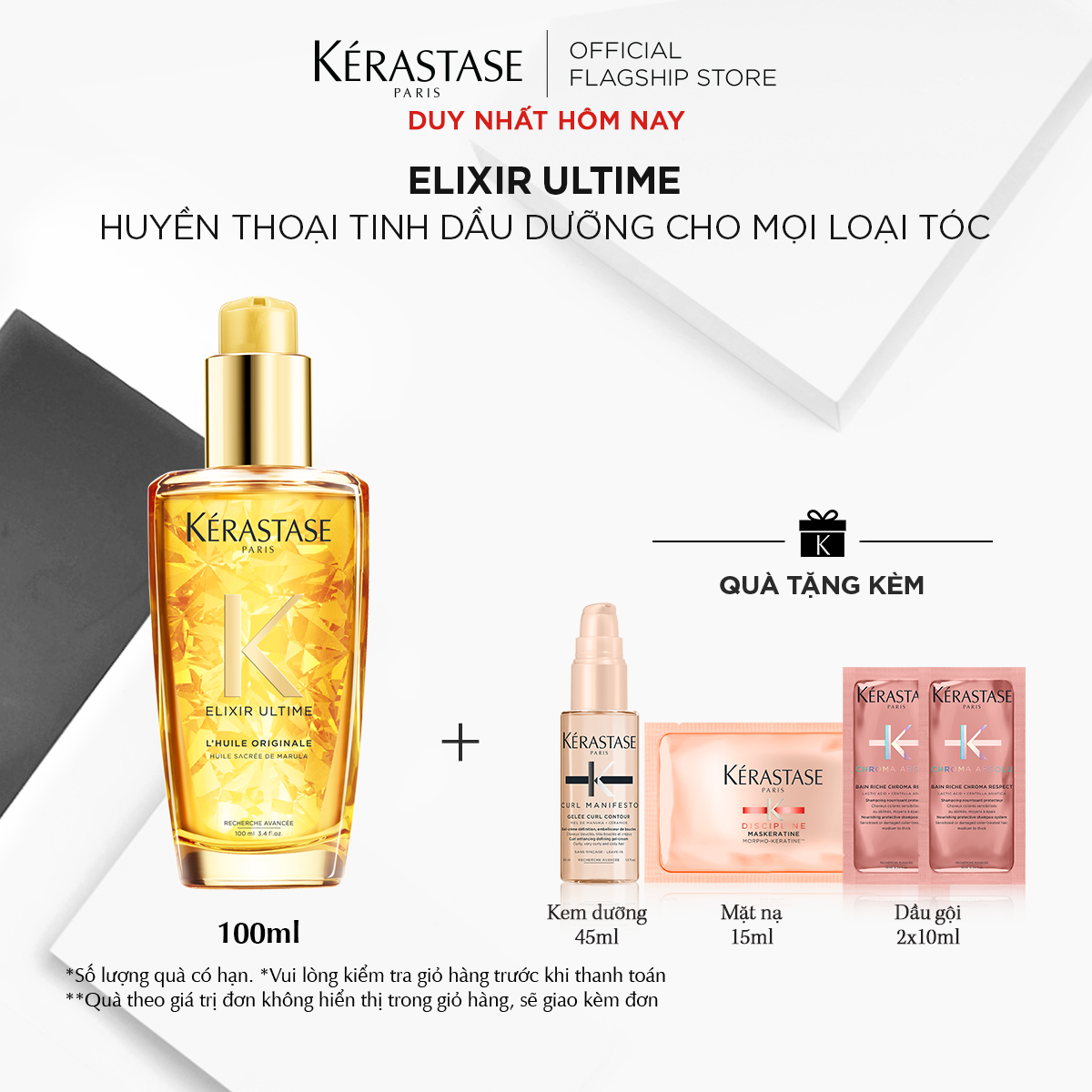 DUY NHÂT HÔM NAY 15.6 MUA 1 TẶNG 4 HOÀN TIỀN ĐẾN 300K Tinh dầu dưỡng tóc chắc khỏe Kérastase Elixir Ultime 100ml