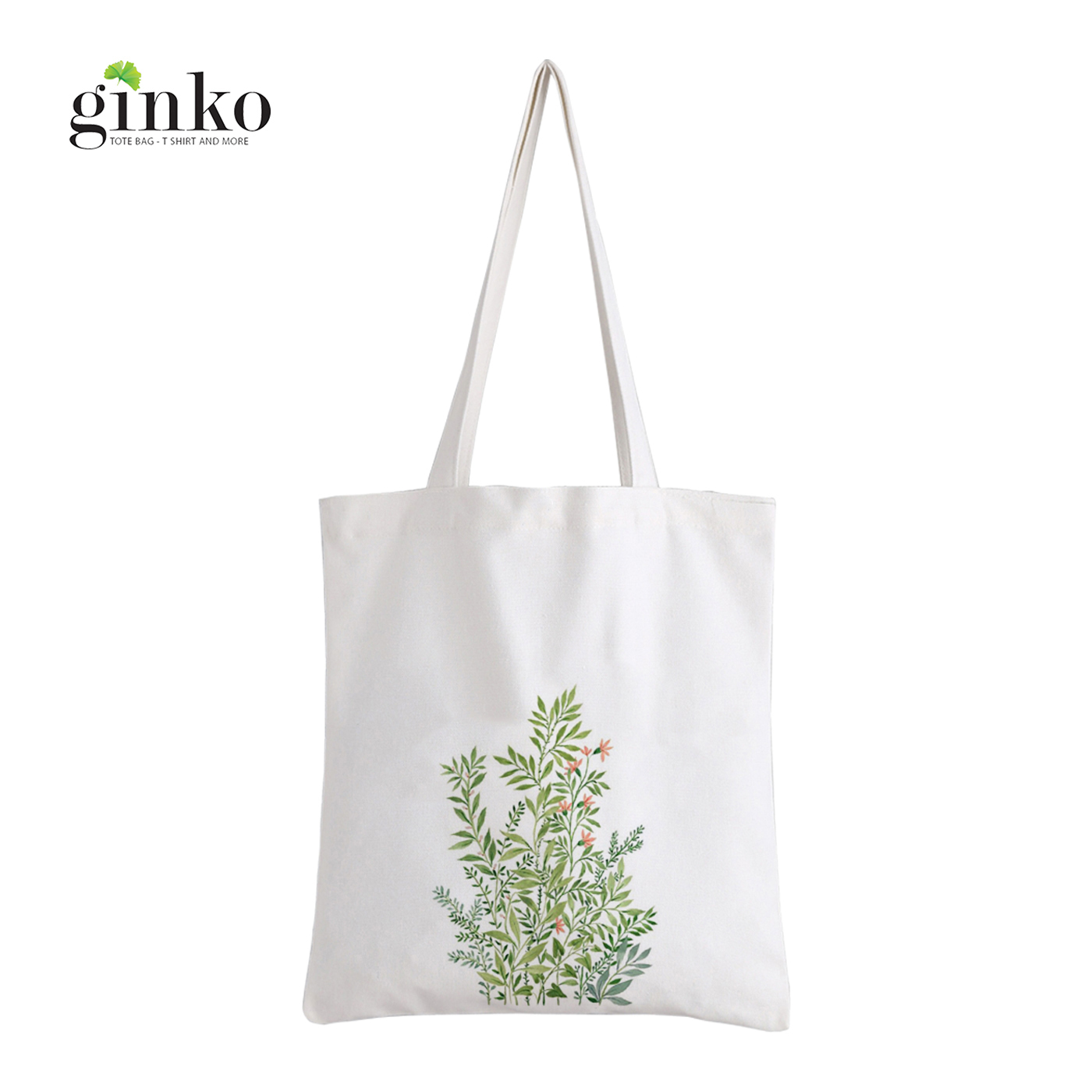 Túi Vải Tote GINKO Kiểu Basic Dây Kéo In Hình cây lá G51