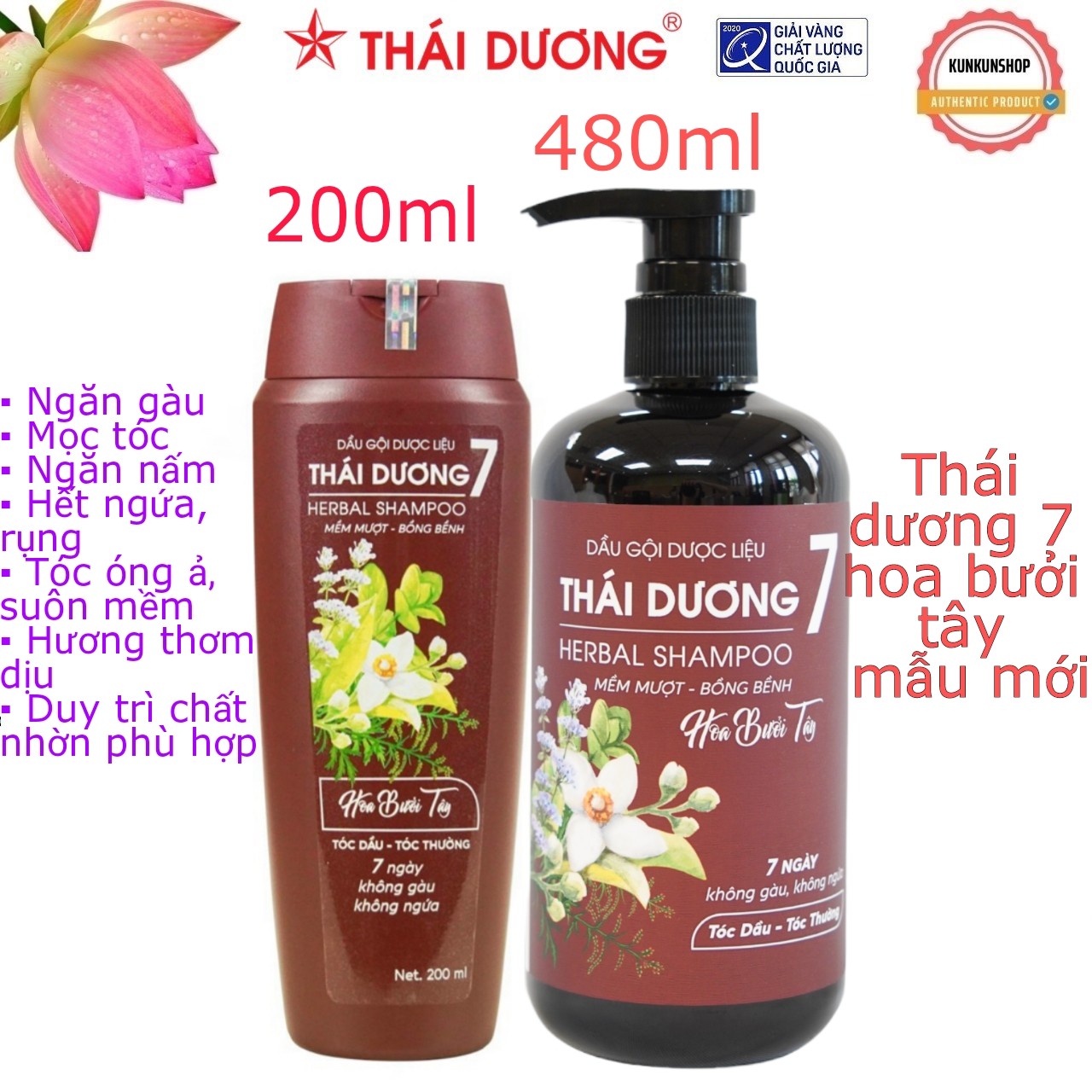 Dầu gội dược liệu thái dương 7 chai 200ml / 480ml công ty sao thái dương