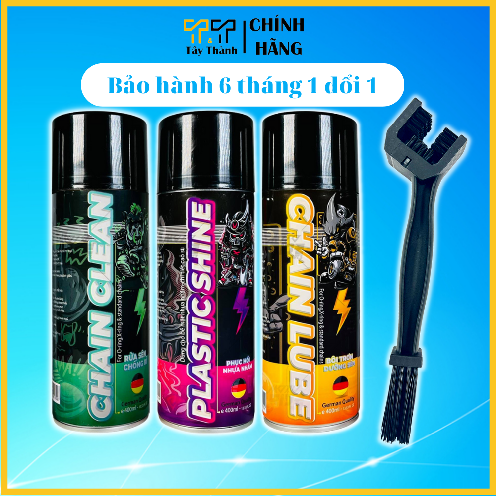 Combo chai xịt bảo dưỡng sên, bôi trơn Sprayking 400ml và xịt rửa đa năng Sprayking 400ml tặng bàn chải 3D, dưỡng sên xe máy, bảo dưỡng sên, vệ sinh sên, T&T Tây Thành chuyên bảo dưỡng, vệ sinh sên xe máy.