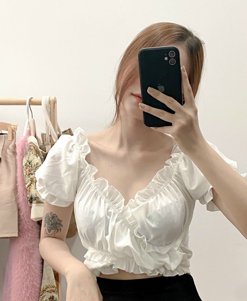 Áo voan cổ tim mod ngực dây dài