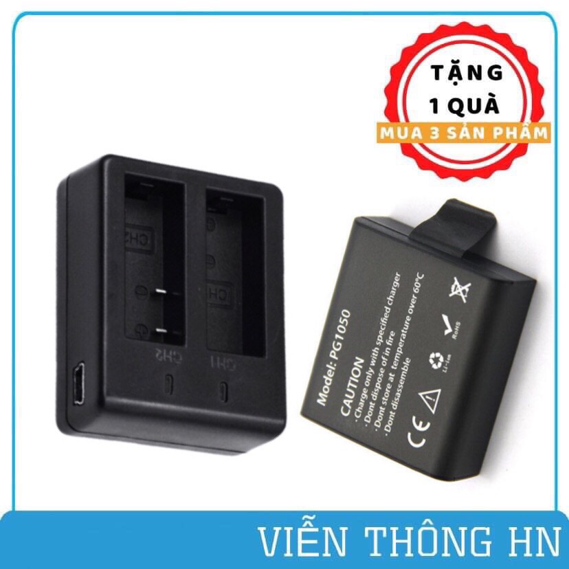 Combo pin 1050 mAh + dock sạc đôi cho mọi camera hành trình h9r sjcam 4000 amkov camera 4k