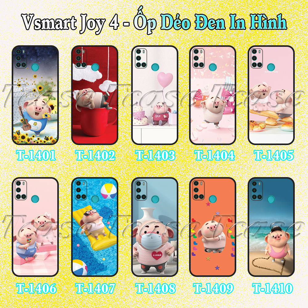 Ốp lưng Vsmart Joy 4 - Ốp dẻo đen in hình Chú heo ngộ nghĩnh đáng yêu