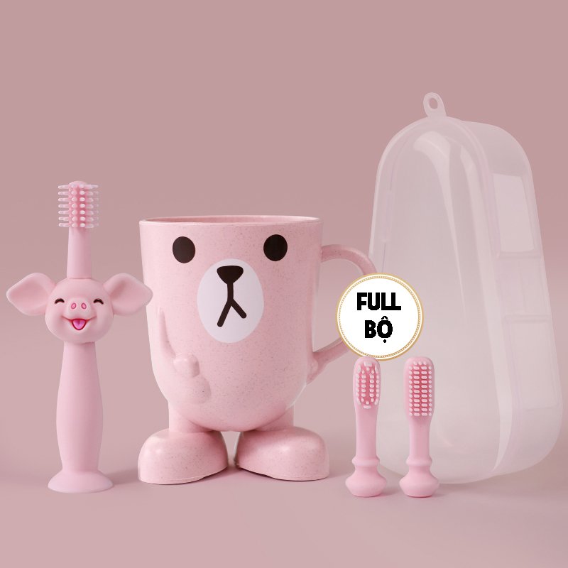 [HCM]Bộ bàn chải đánh răng cho bé 360 độ với 3 đầu bàn chải kèm theo cốc nước dành cho trẻ nhỏ làm quen với việc đánh răng từ nhỏ