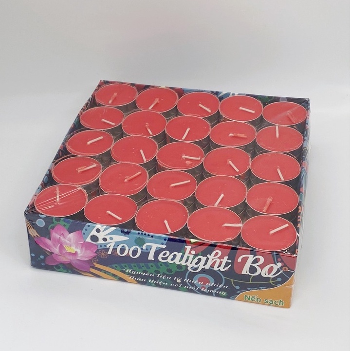 Hộp 100 Viên Nến Bơ Sáp, Cháy Hơn 2 Giờ, Nến Tealight Không Mùi Không Khói - Nến Xông Tinh Dầu Spa - Nến Thả Hoa Đăng