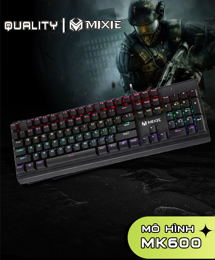 Bàn phím máy tính cơ MIXIE K600 Led RGB 10 chế độ khác nhau, Bàn phím chơi game văn phòng tối ưu dành cho game thủ và nhân viên văn phòng Blue Switch, Được thiết kế cho Máy tính, Máy tính xách tay, PC LOL PUBG VCS