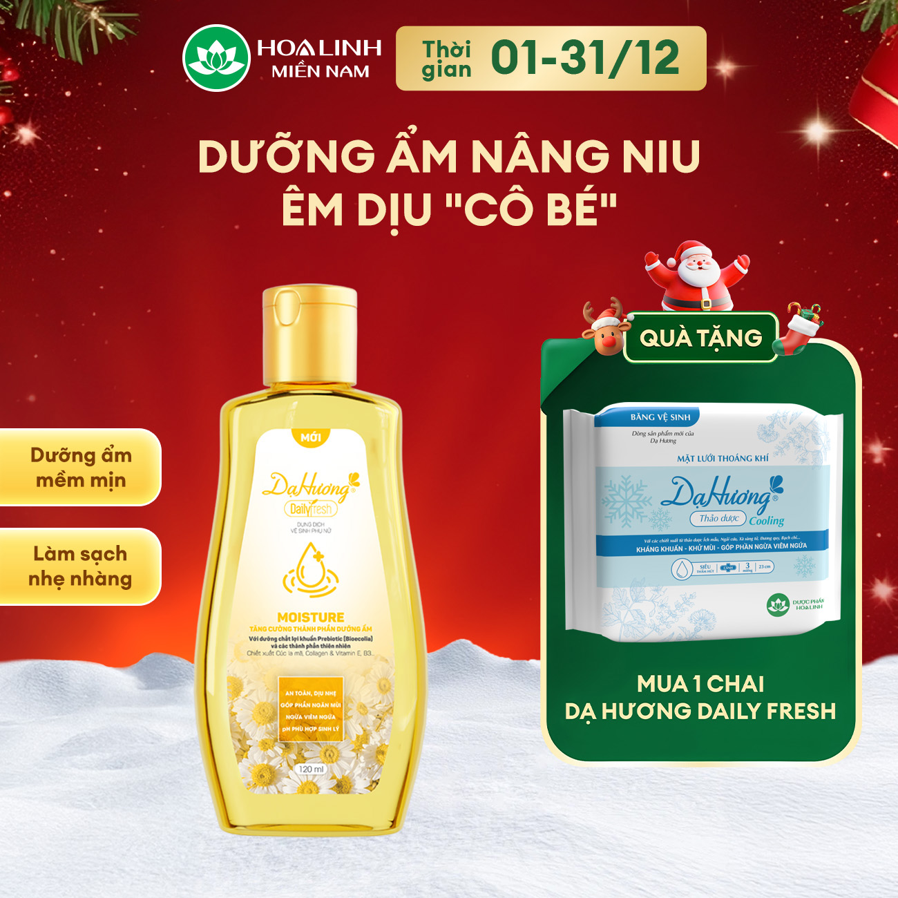 Dung dịch vệ sinh Dạ hương Daily Fresh Moisture - Tăng cường thành phần DƯỠNG ẨM 120ml