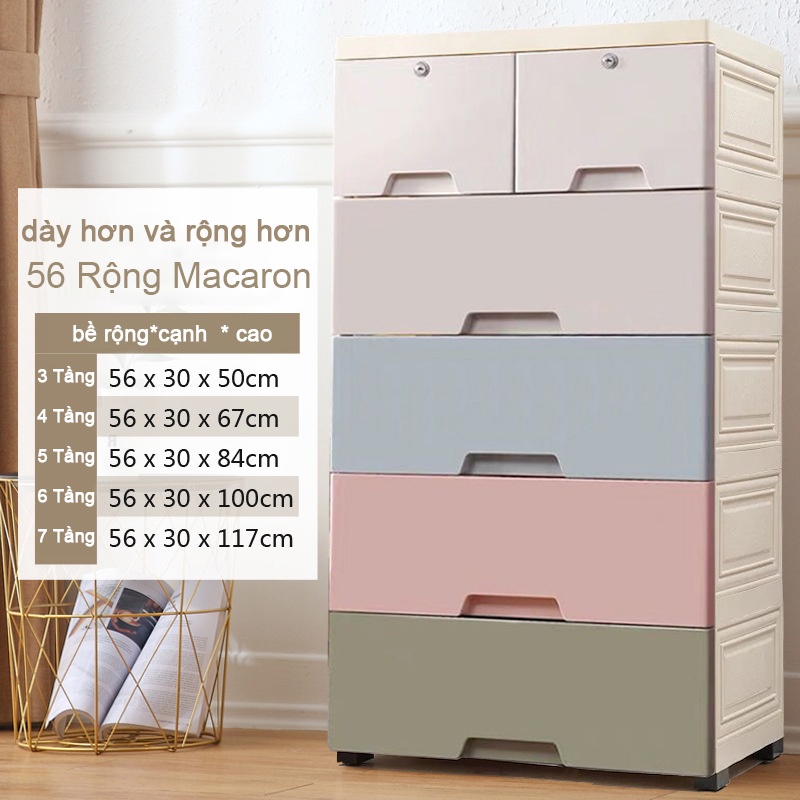 Tủ quần áo nhựa cho bé có bánh xe Macaron bốn tầng năm tầng sáu tầng