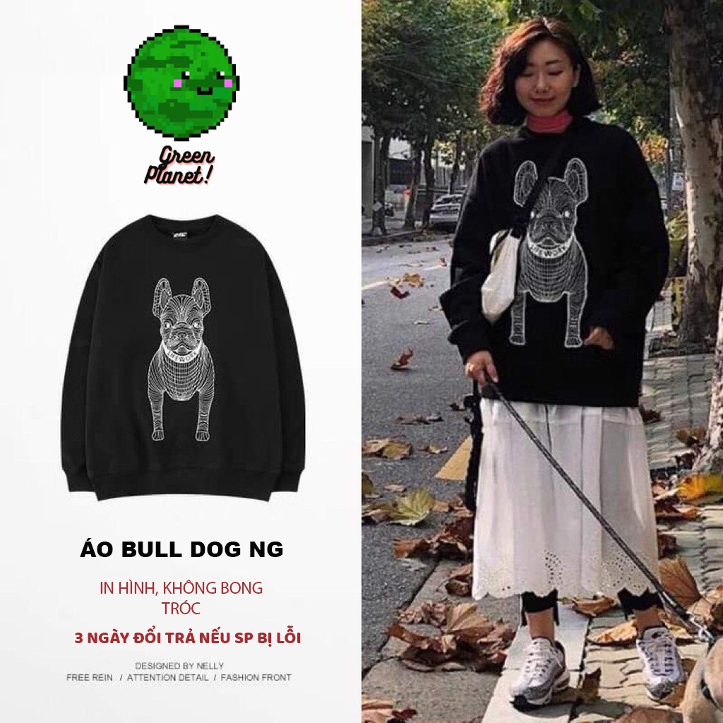 Áo Sweater Nỉ Hoạ tiết Hình BULLDOG, áo dài tay form rộng Hàn Quốc Greenshop.star