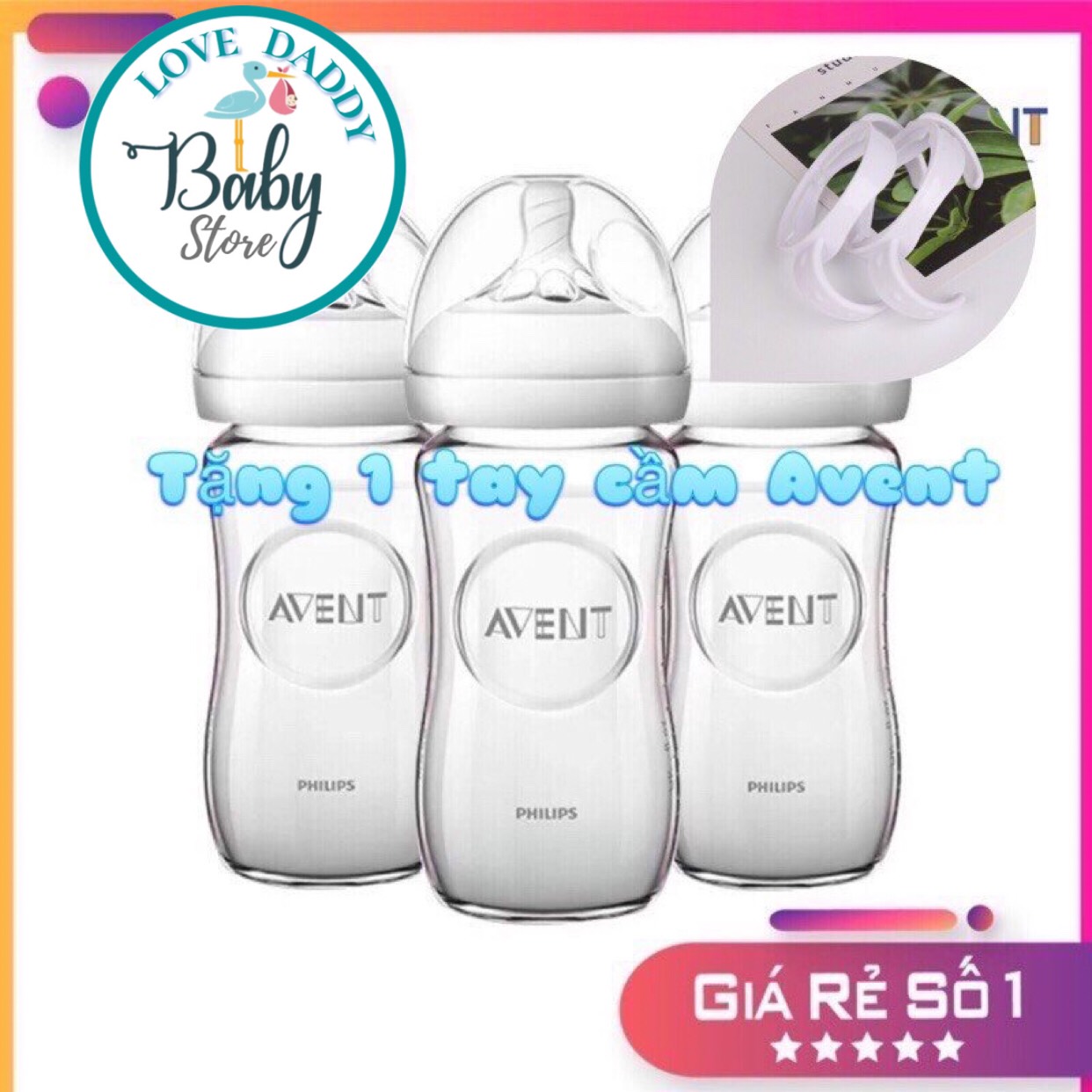 Bình Sữa Avent Natural Thủy Tinh 120/240 ML Nhập Khẩu Chính Hãng Pháp, Dành Cho Trẻ Sơ Sinh Đến 18 Tháng Tuổi, Núm Ty Silicon, Tặng Tay Cầm Avent