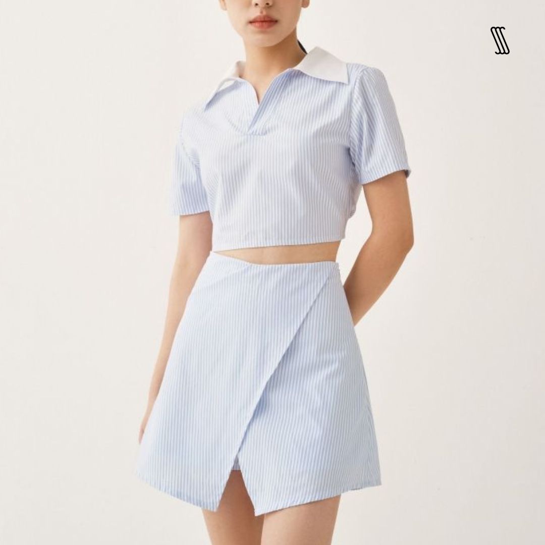 Áo sơ mi nữ ssstutter hở lưng cột nơ có cổ summer set shirt 22