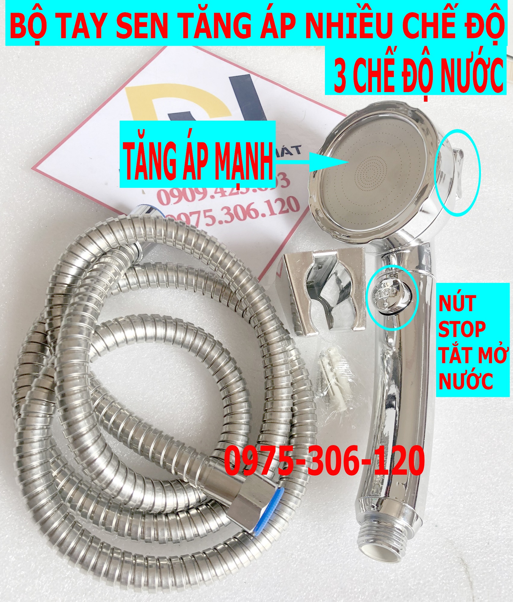[HCM][CÓ NÚT TẮT MỞ NƯỚC ở tay cầm] Tay Sen Tắm Tăng Áp Vòi hoa sen và dây cài đủ bộ TS13 TS tắt mở nước hiện đại có 2 chế độ nước