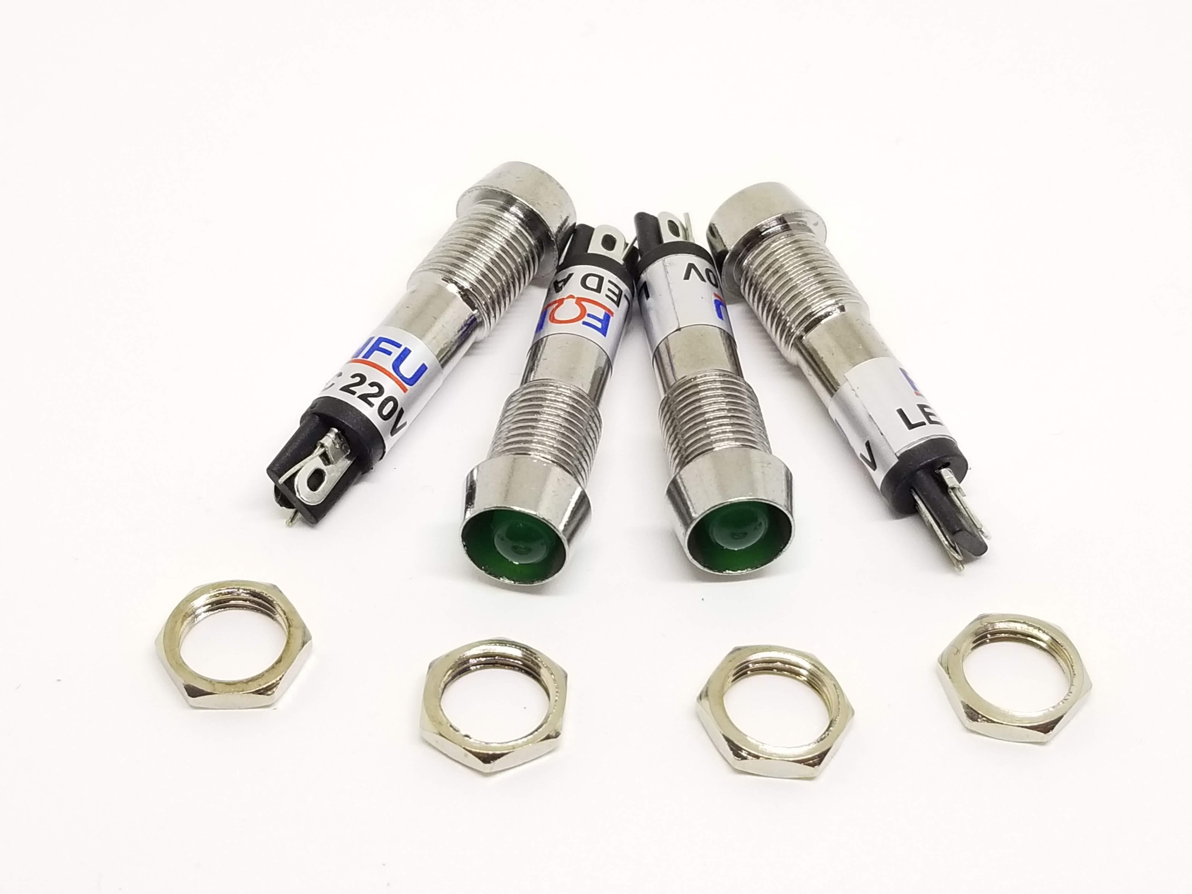 10 đèn LED báo nguồn XD8-1 vỏ inox 8mm, điện áp: 12v, 24v, 220v, màu sắc: xanh, đỏ, vàng