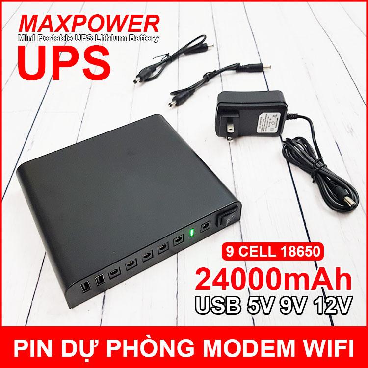 Nguồn Điện UPS Dự Phòng Modem Wifi Camera USB 5V 9V 12V 24000mAh MAXPOWER