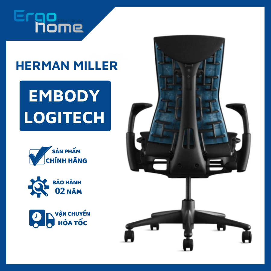 Ghế công thái học Cao Cấp HermanMiller Embody, ghế làm việc, gaming chống mỏi lưng và cổ, hàng cao cấp chính hãng, thiết kế phục vụ giới game thủ - ERGOHOME
