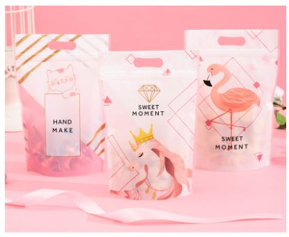 Túi zip hồng hạc đẽ thương đựng bánh kẹo 3 túi