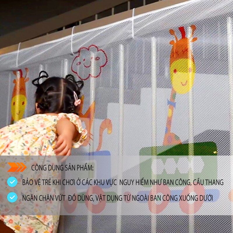 Lưới chắn cầu thang an toàn cho bé, lưới chắn ban công, thanh chặn cầu thang bảo vệ cho trẻ