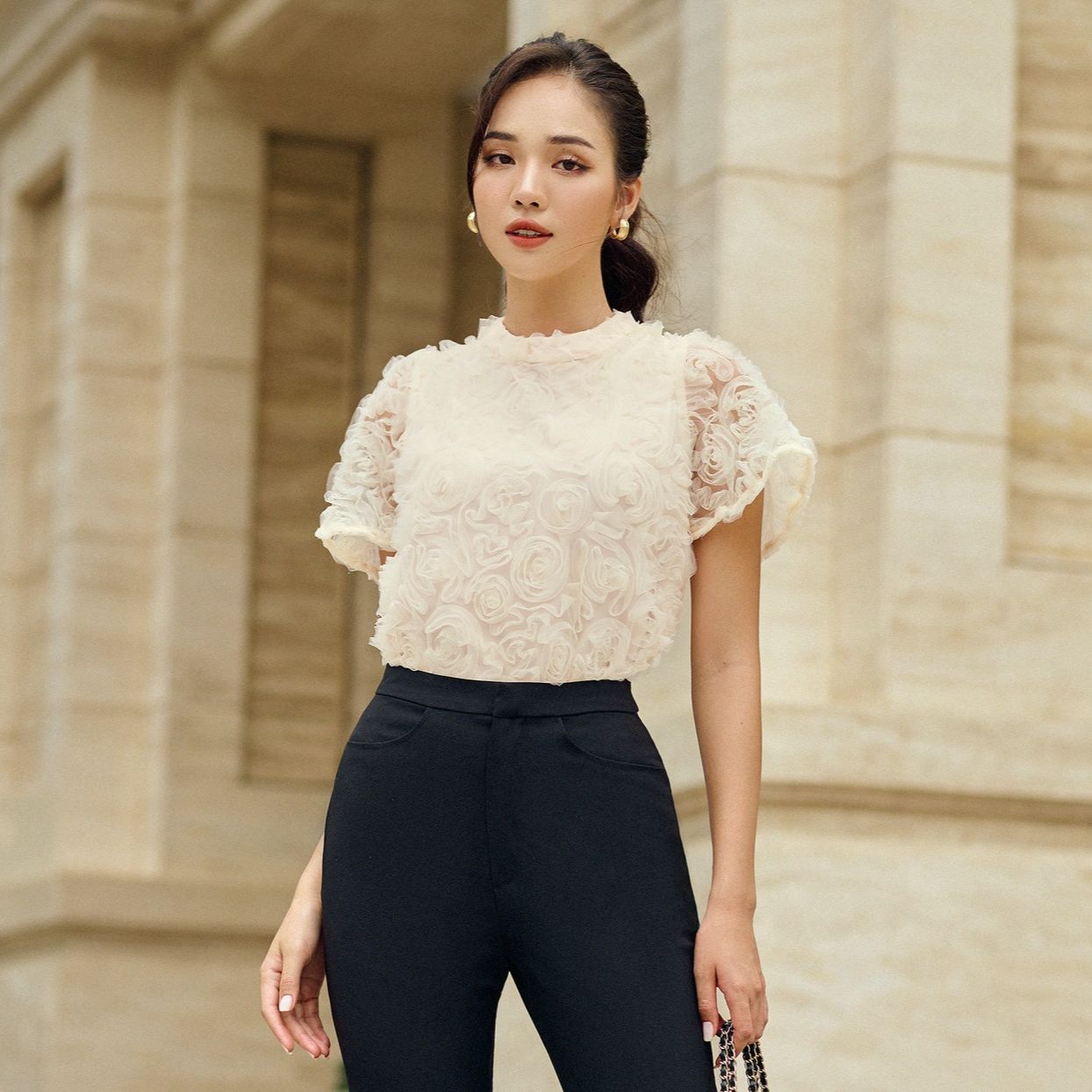 Olv - áo rosa beige top