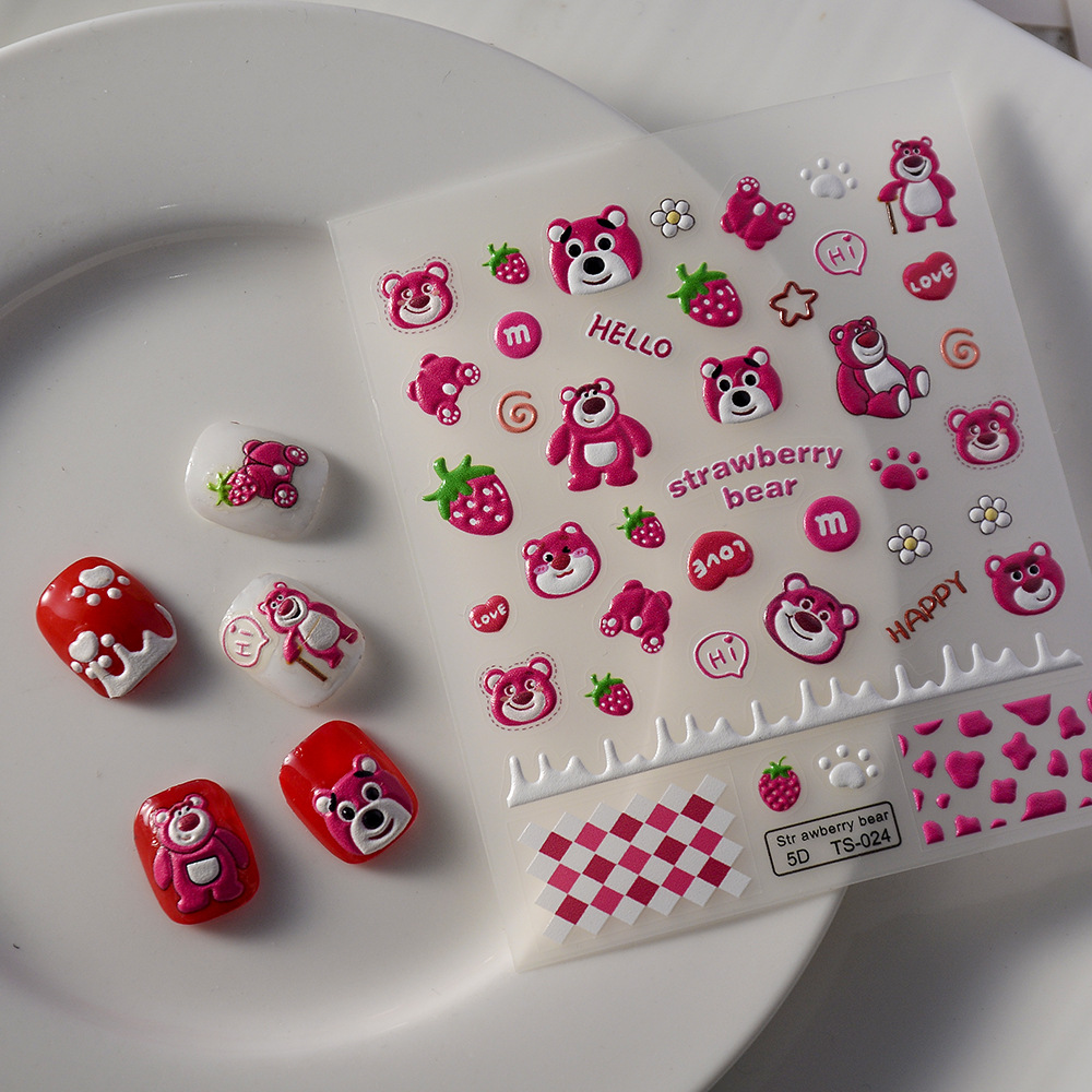 Sticker lụa nổi 5d | gấu dâu lotso | hình dán móng tay