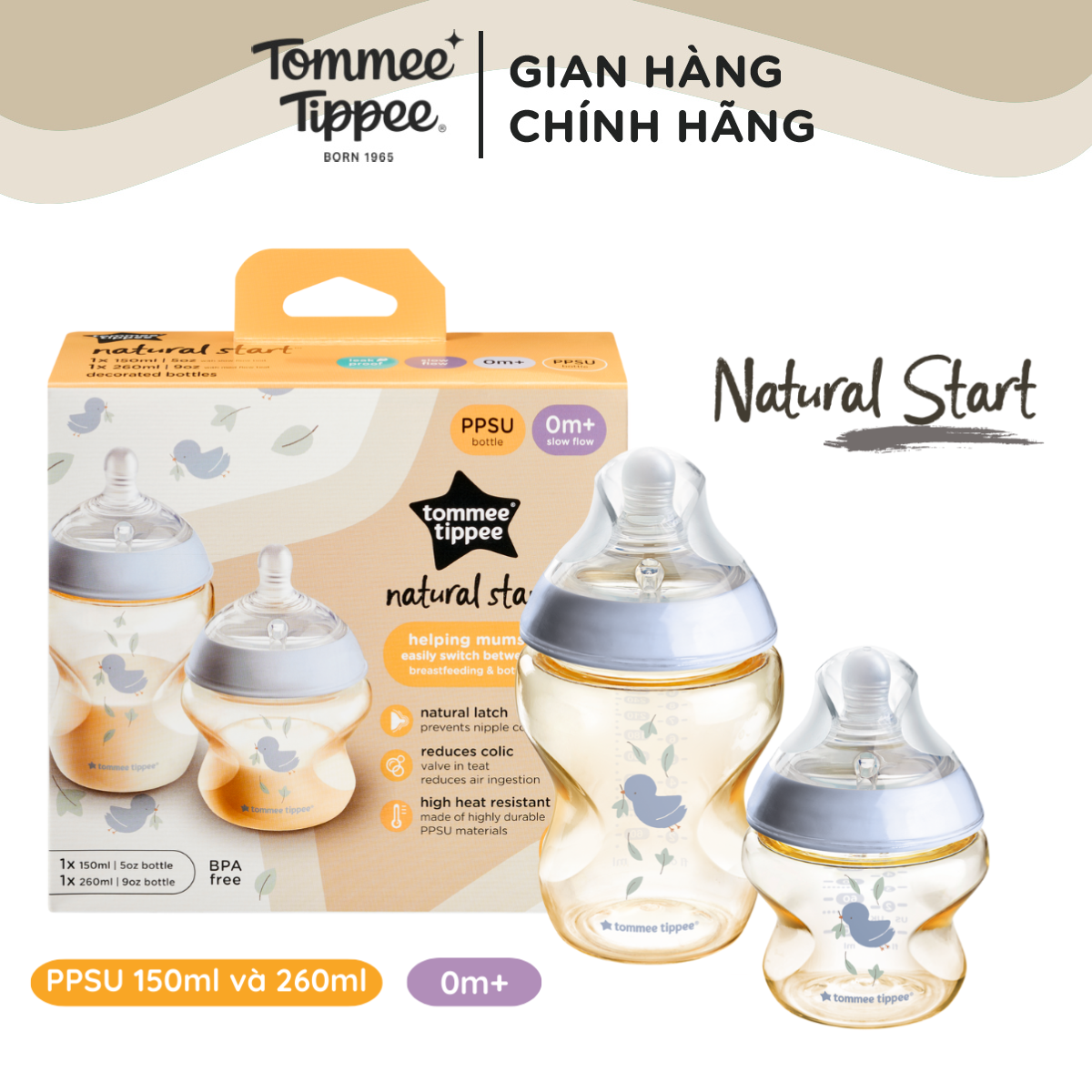 Bình sữa ppsu ty siêu mềm tự nhiên tommee tippee natural start, xanh dương