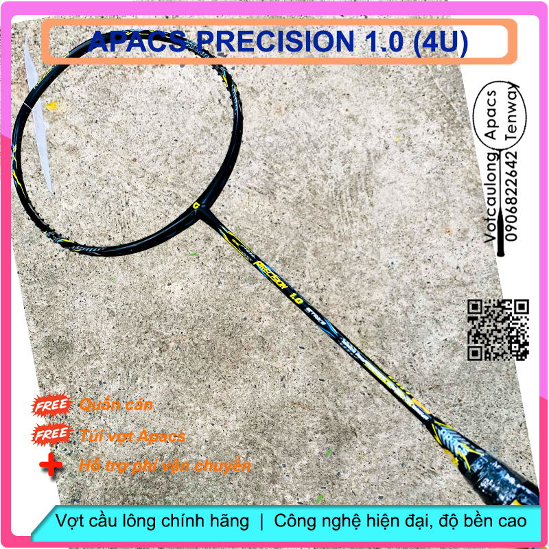 Vợt cầu lông Apacs Precision 1.0 - 4U | Vợt 4U thân dẻo dễ thuần, thiên công chịu lực đan lưới cao 17kg