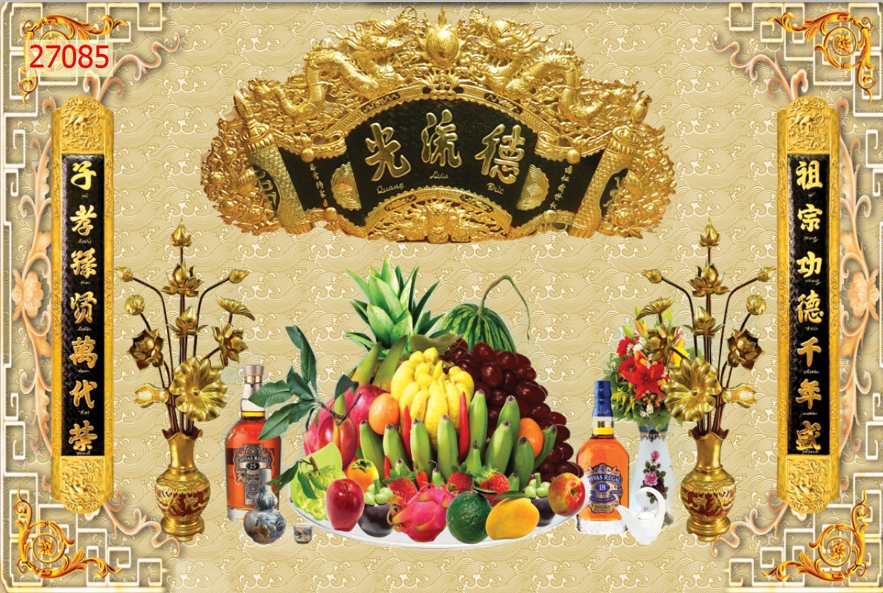 Tranh dán tường 3d ban thờ giá rẻ đẹp chất liệu decal pp keo sẵn bóc dán PK