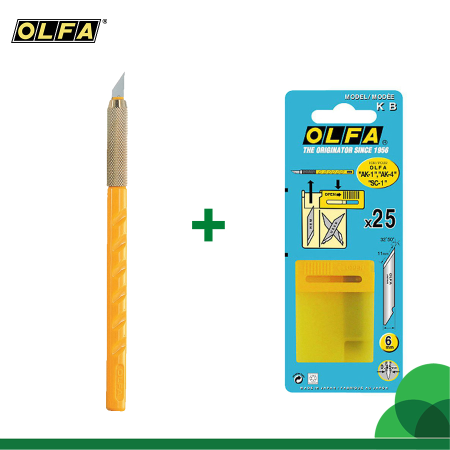 Combo Dao cắt cầm tay olfa AK-1/5B dao cắt mỹ thuật và hộp lưỡi dao KB