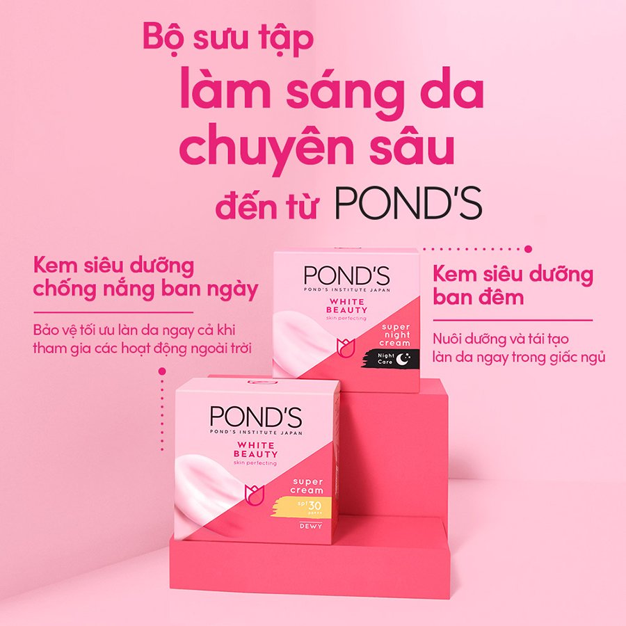 Combo kem dưỡng da ban đêm ban ngày trắng hồng rạng rỡ ponds white beauty 30g