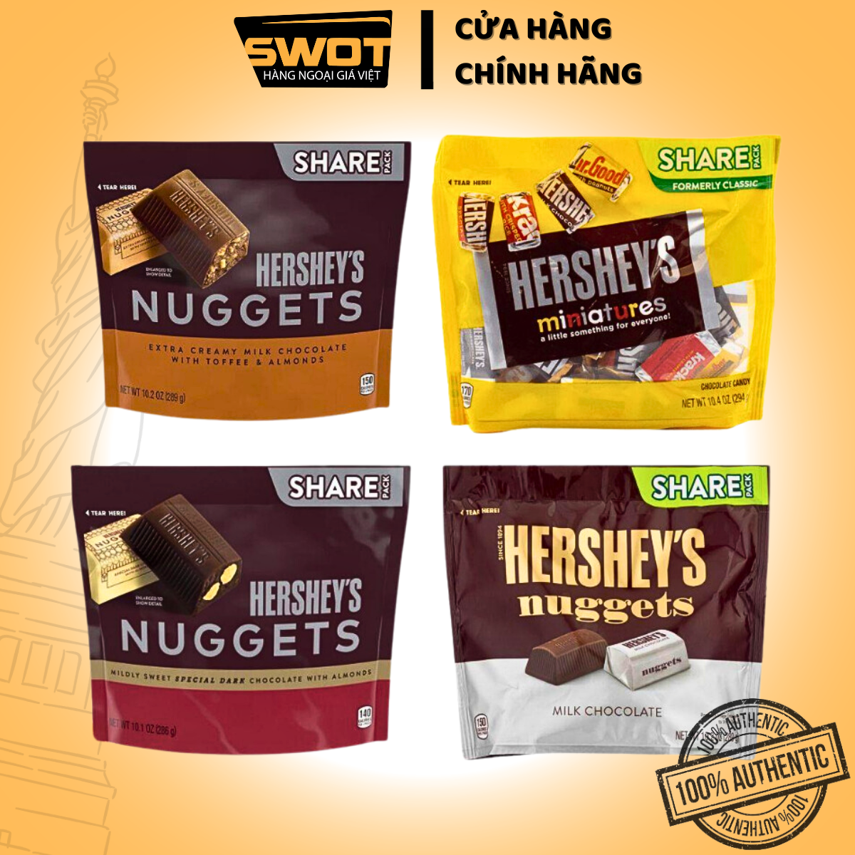 Socola Hershey's Nuggets Mỹ 294g, Chocolate nguyên chất, thơm ngon, vị đắng vừa, không ngọt gắt, chính hãng Hershey Mỹ