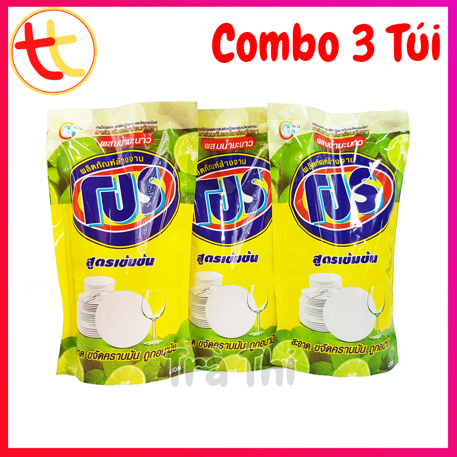 Combo 3 túi nước rửa chén thái lan pro hương chanh 1.2l - tra thi