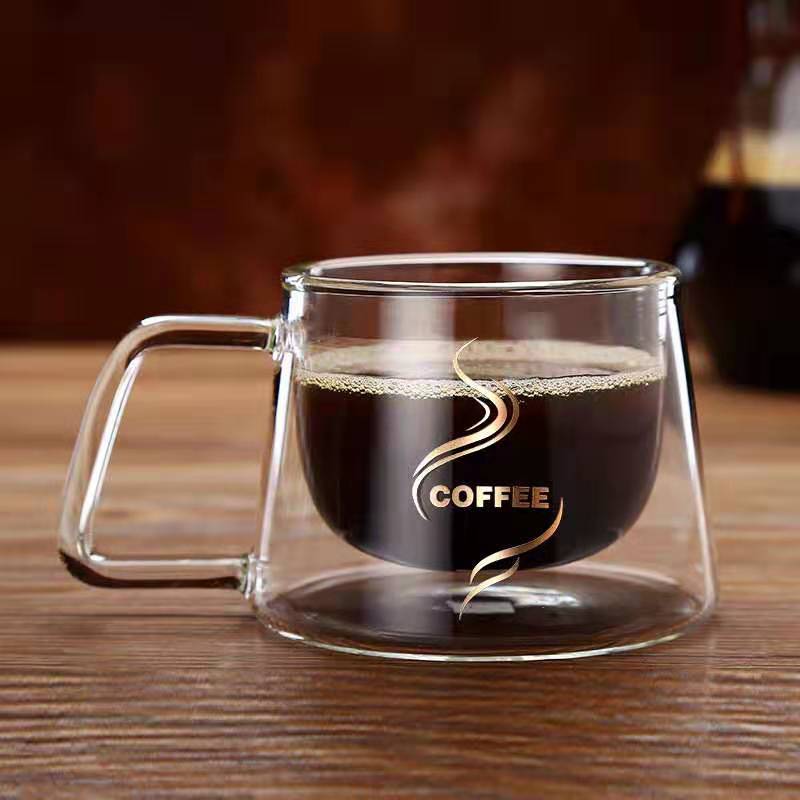 Ly thủy tinh 2 lớp chịu nhiệt cốc thủy tinh cafe 2 lớp cách nhiệt giữ nhiệt cao cấp có quai 200ml