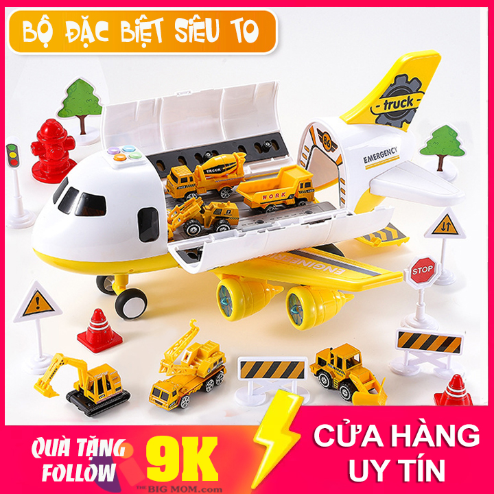 Mô hình máy bay chở khách siêu lớn - kèm 11 phụ kiện và 6 ô tô hợp kim bộ đồ chơi máy bay