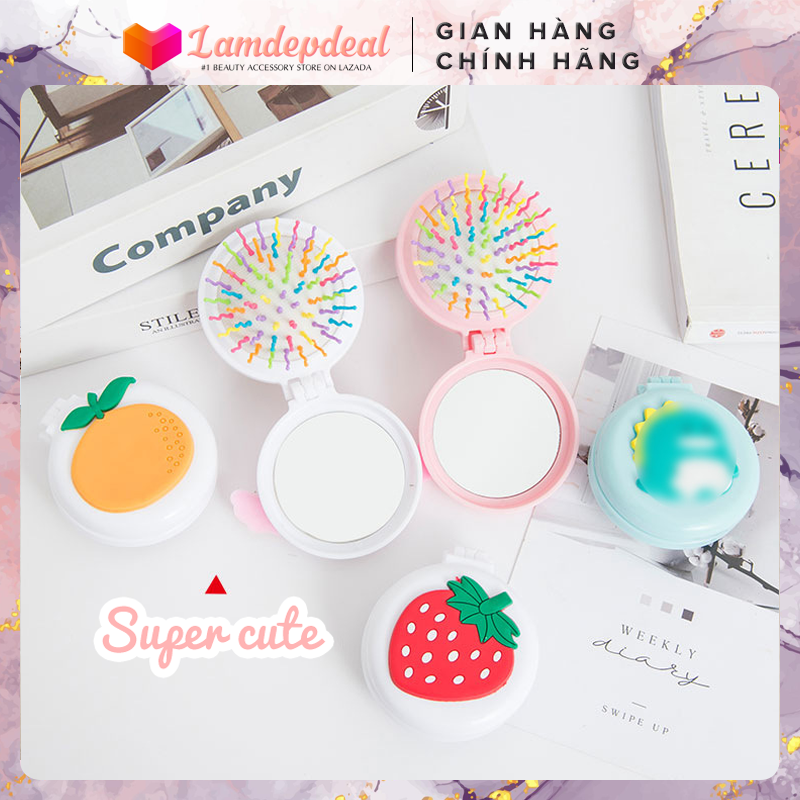 Lược gấp gọn bỏ túi kèm gương CUTIE MIRROR COMB - Lược chải tóc gỡ rối massage da đầu, lược gấp kèm gương 2in1 tiện lợi cho bạn gái. - Lamdepdeal