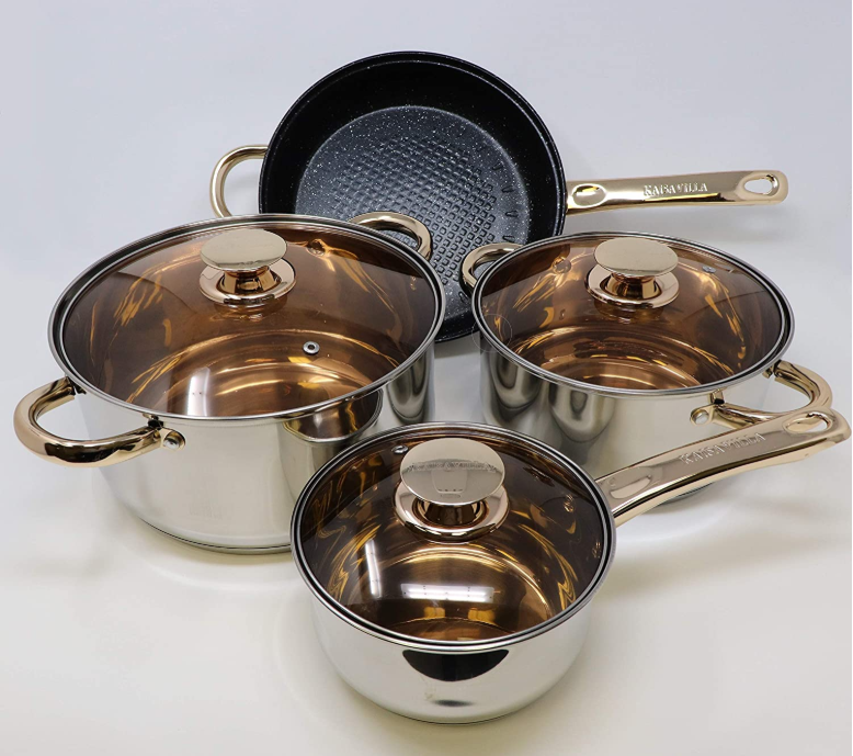 Bộ nồi KAISA VILLA công nghệ Thụy Sỹ 4 món 7 chi tiết mã W-2001 - Thích hợp cho mọi loại bếp