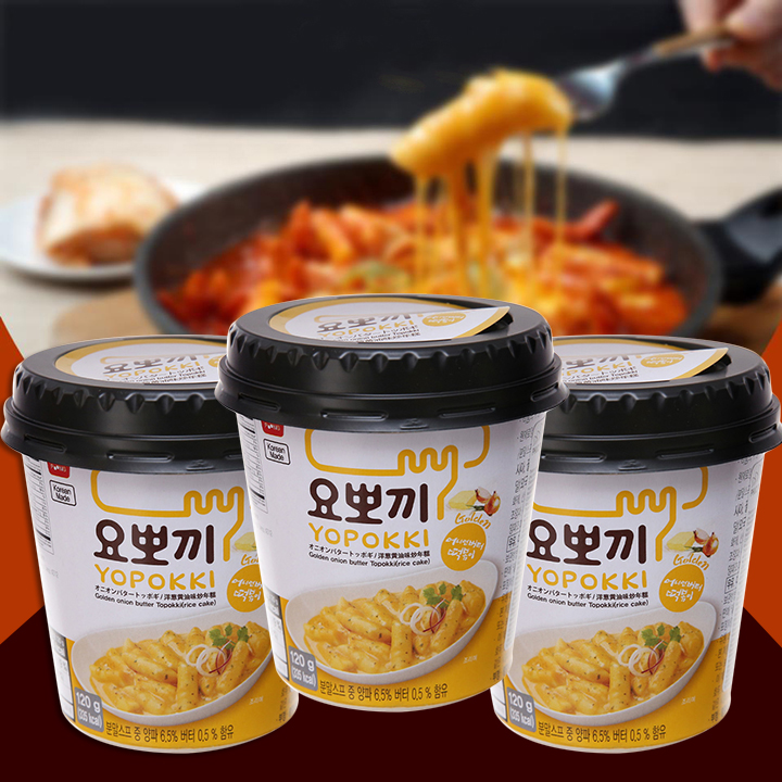 Combo 3 Cốc Bánh Gạo Young Poong Topokki Vị Xốt Bơ Hành Nhập Khẩu Hàn Quốc Dạng Ly (120g/ly)