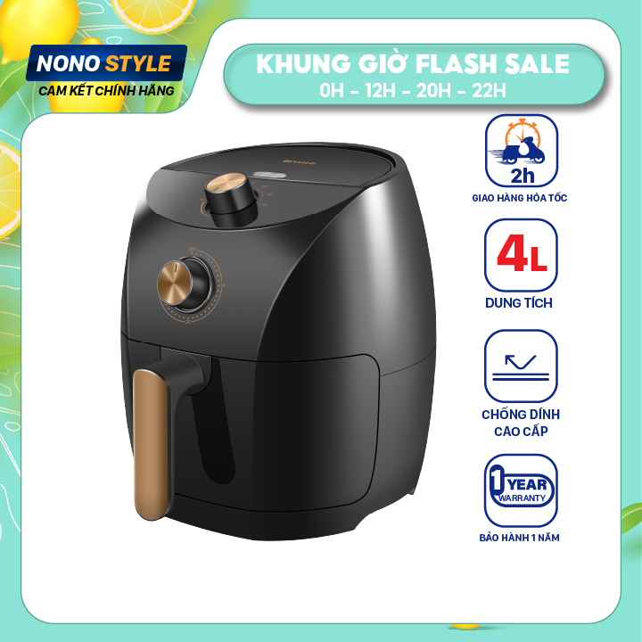 Nồi chiên không dầu BIYI AF611 4L 1400W thép không gỉ, núm vặn linh hoạt